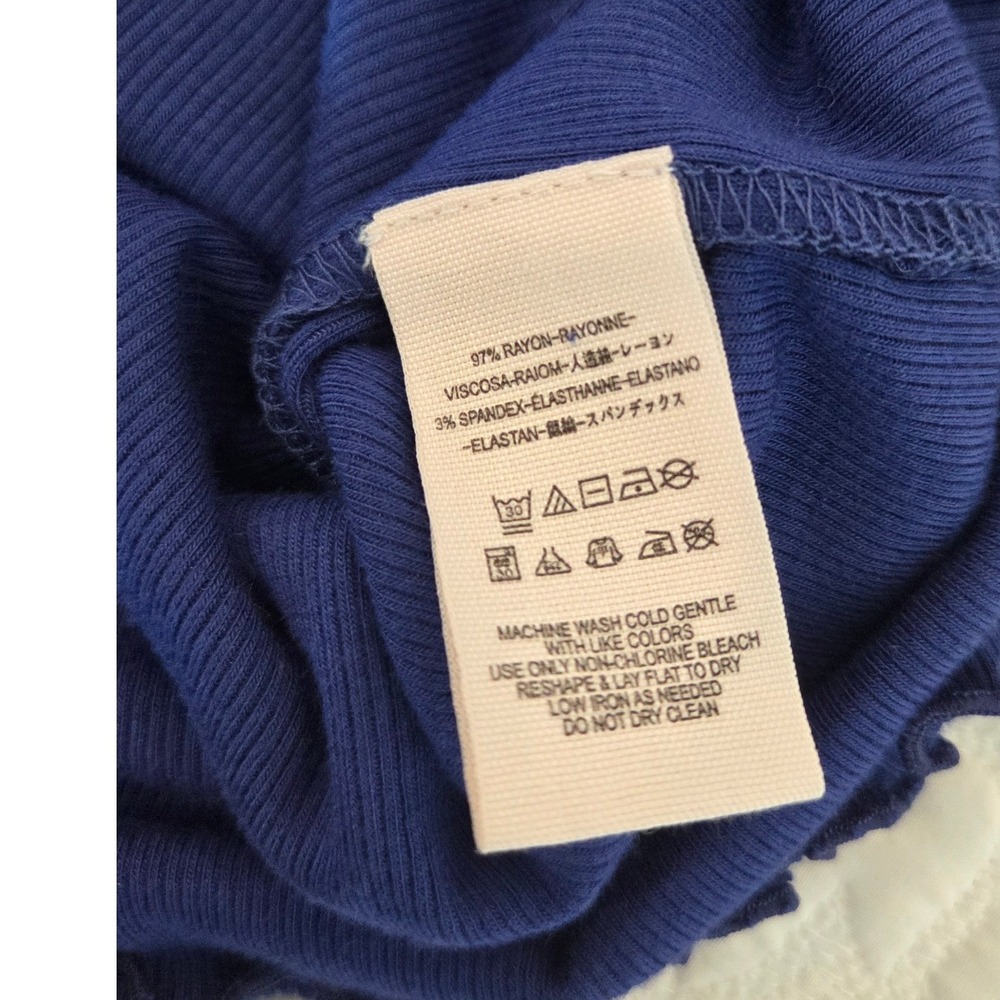 We The Free People Ruffle Long Sleeve V Neck Top Ribbed Knit Blue Medium M - Picture 8 of 12